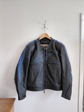 Alpinestars Men’s Black & Blue Leather Motorcycle Jacket